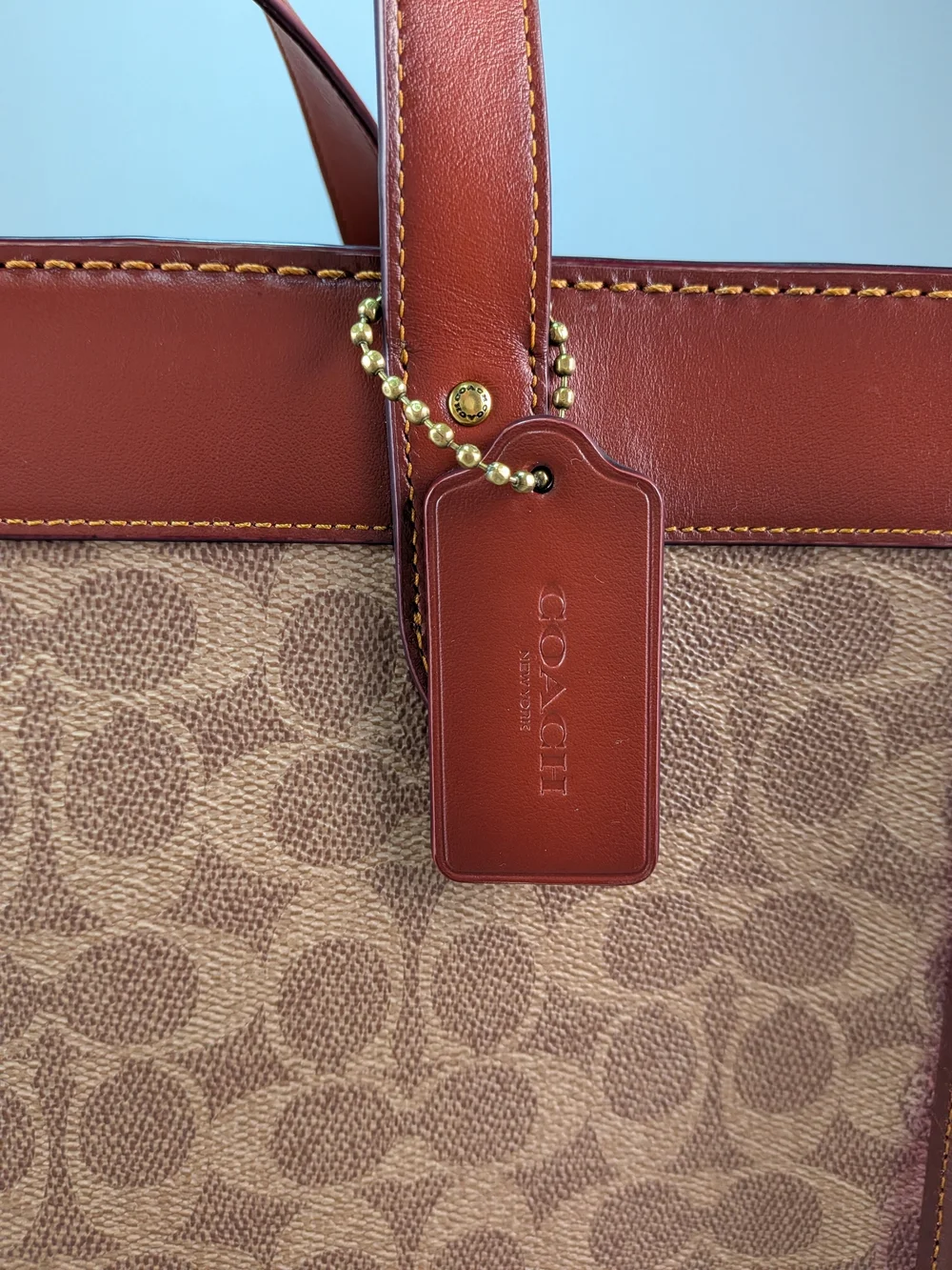 COACH CO766 Tote Truffle Rust Horse Carriage Signature Coated Canvas Leather